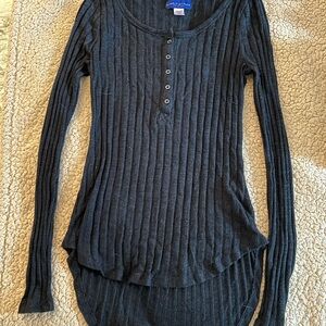 Navy Blue Long Sleeve Ribbed Tunic Top